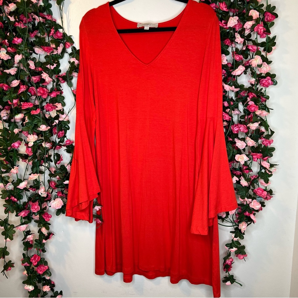 LOFT Bright Orange V-Neck Dress